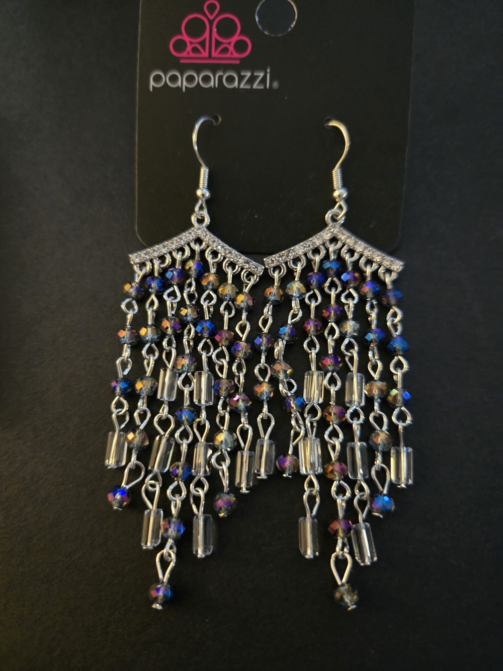paparazzi Silver-Tone Iridescent Fringe Earrings